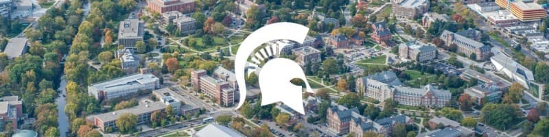 Michigan State University campus with the Spartan helmet logo